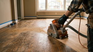 Floor sander refinishing oak floor