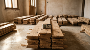 Hardwood flooring planks in room