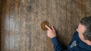 Person testing hardwood floor