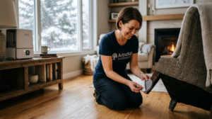 Woman applying felt pad chair